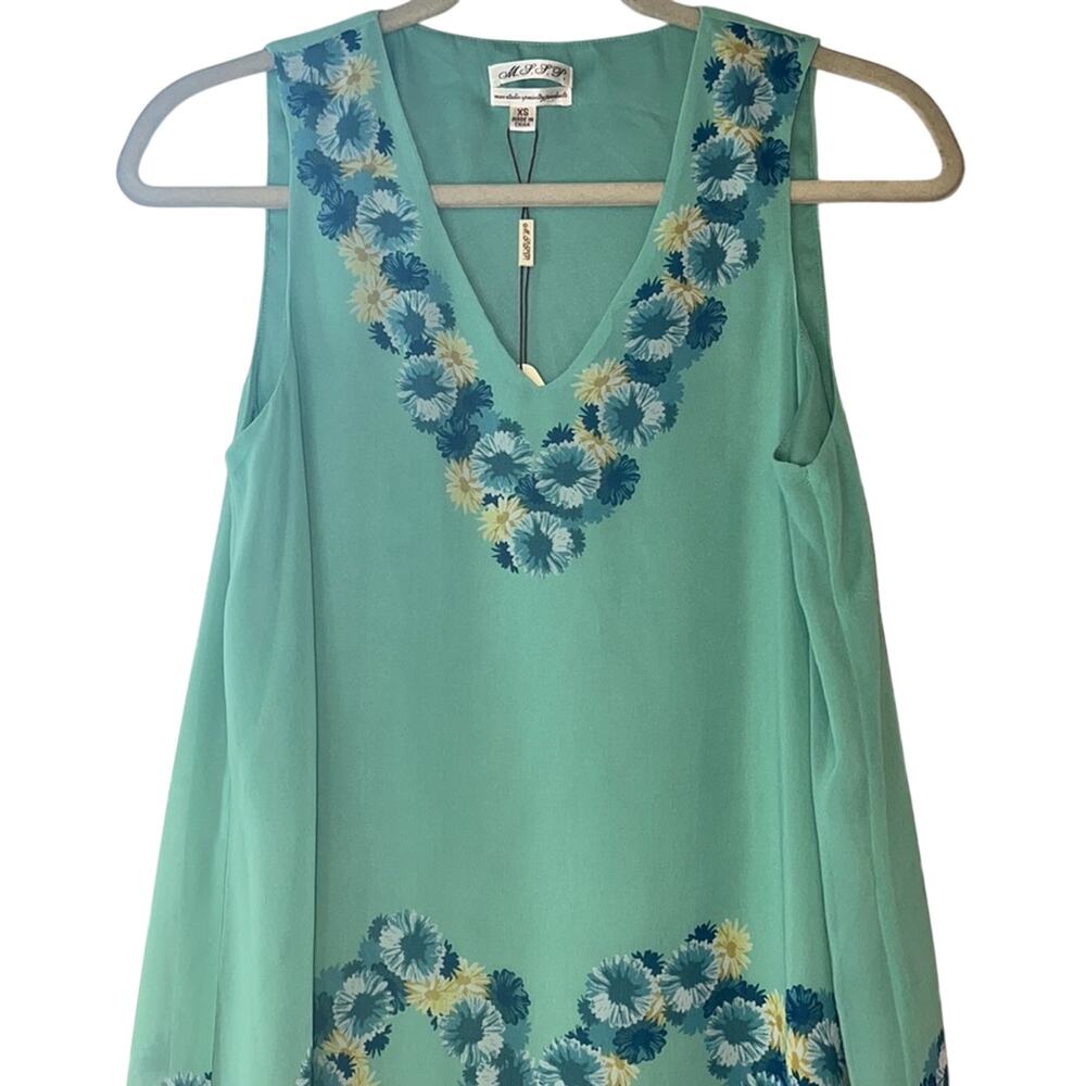 MSSP Max Studio Ladies Mint Green Floral Print Sleeveless Dress, Size XS, NWT!